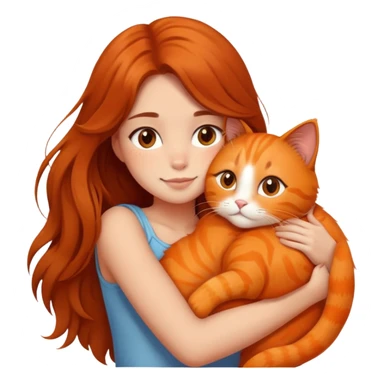 girl with long hair hugging an orange cat sticker