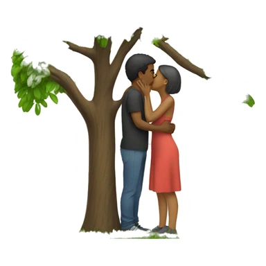 two people kissing next to a tree sticker
