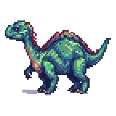 pixel art dinosaur, walking, orange, simple background sticker