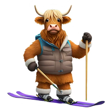 A highland cow skiing sticker