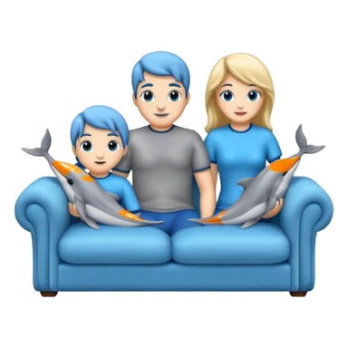 2 males and 2 female dolphins sitting on a sofa  sticker