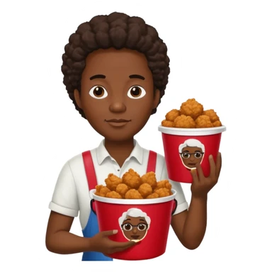 black person holding fried chicken in a KFC bucket and watermelon and cotton sticker