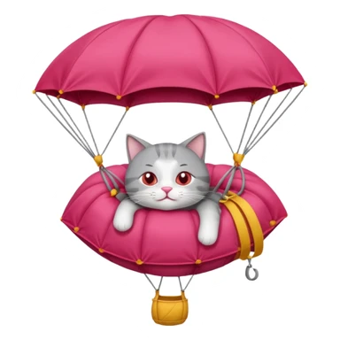 sleepy gray cat riding red parachute sticker
