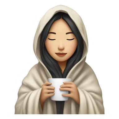 asian girl inside a blanket sipping coffee eyes closed sticker