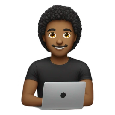 youn cool designer working on laptop no glasses wearing black t shirt sticker