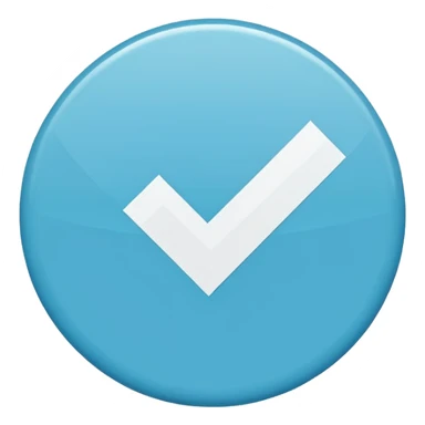 "A small solid cyan-blue circle with a centered bright white check mark, clean and minimal, symbolizing trust and distinction." sticker
