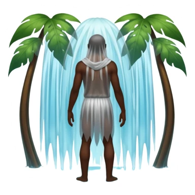 full body dark skin forest spirit man from behind under waterfall veil sticker