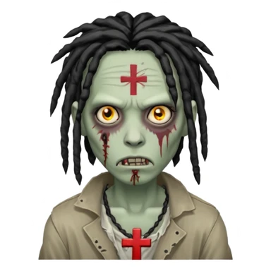 Zombie with black dreads with chinky eyes and a cross tattoo on right cheek sticker