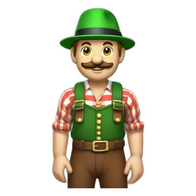 bavarian octoberfest visitor in super mario style. With a green hat, blue and white stripes shirt and brown leather pants.  sticker