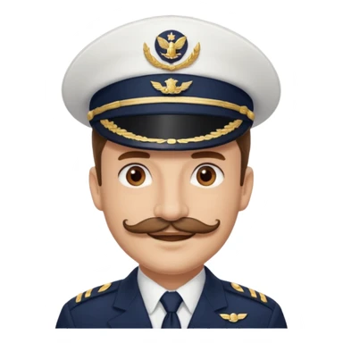 A light-skinned man with brown eyes and handlebar mustache, smiling while wearing a white captain’s hat with a navy emblem. sticker