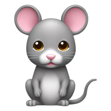 Raton estilo animado, de color gris, paras y brazos largos, nariz rosada pequeña y abdomen blanco sticker