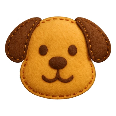 <StylePrompt>
  <Name>Felt Appliqué Plush Style</Name>
  <Description>A soft, handcrafted look inspired by plush felt fabric with visible stitching and a padded 3D texture, rendered on a solid black background.</Description>
  <VisualProperties>
    <Material>Felt</Material>
    <Texture>Soft, fuzzy, with slight fiber detail</Texture>
    <Stitching>
      <Type>Thick thread</Type>
      <Color>Orange or slightly darker tone than fabric</Color>
      <Pattern>Uniform running stitch along outer edge</Pattern>
    </Stitching>
    <Padding>High, plush-like 3D depth</Padding>
    <Edges>Rounded corners</Edges>
    <ColorPalette>
      <Primary>Warm yellow/orange tones</Primary>
      <Accent>Brown or dark orange for facial features and outline</Accent>
      <Background>Black</Background>
    </ColorPalette>
  </VisualProperties>
  <Rendering>
    <Lighting>Soft, even studio lighting</Lighting>
    <Shadows>Subtle drop shadows for depth</Shadows>
    <Perspective>Flat front-facing, symmetrical if applicable</Perspective>
  </Rendering>
  <Applicability>
    <SubjectType>Any object, animal, or letterform</SubjectType>
    <OutputFormat>Icon, emoji, patch-style graphic</OutputFormat>
  </Applicability>
</StylePrompt>

{subject} = dog sticker