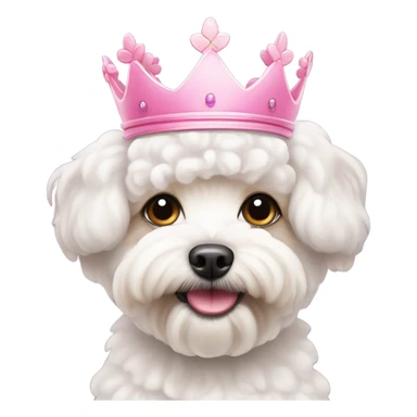 white maltipoo with pink crown on head sticker