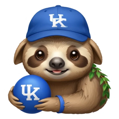 Sloth with a blue ball cap and UK for university of Kentucky  sticker