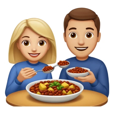 ligth couple having dinner of chili, beans and potatoes sticker