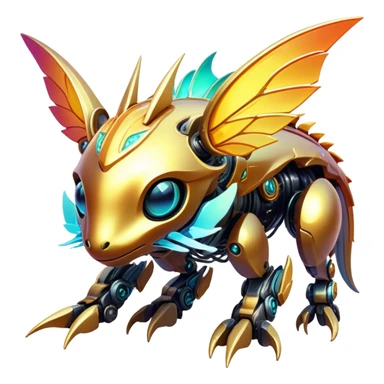  Epic legendary warm-colored sunny rare glowing mechanical sparkly transparent bioluminescent luminescent vibrant bright pastel dark exotic iridescent colorful gradients futuristic modern metallic glossy glittery fantasy-cyber-Fakémon-Vernid-creature sticker