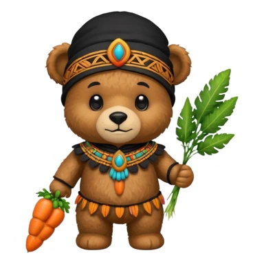 teddy bear Upper, wearing black mayan ancient custome, with carrot half body sticker