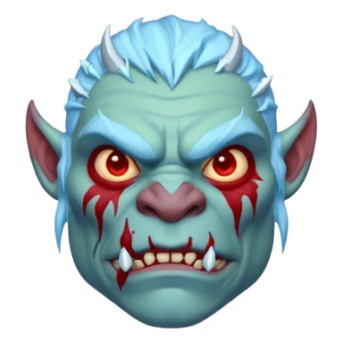 Fantasy orc portrait emoji, frozen scar glowing deep red against icy blue skin tones, primal winter survival theme, restrained detail, clean readable emoji style, male/female variant
 sticker