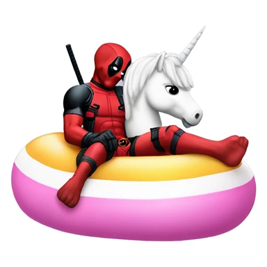 Deadpool chilling on a unicorn floatie sticker