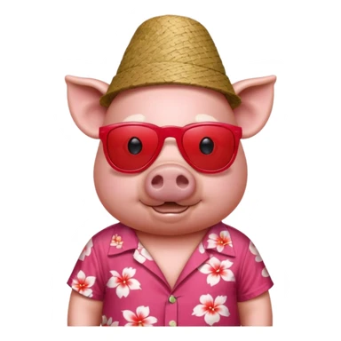 Pig with red aloha shirt, birthday hat, sunglasses sticker