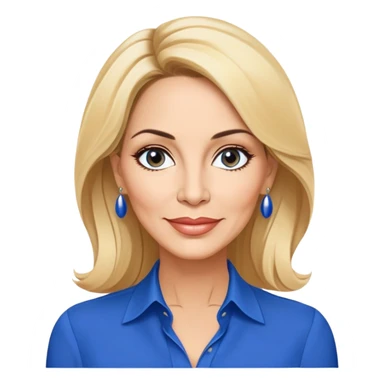 Linette Torres, 50-something Puerto Rican actress with fair complexion, beautiful mature facial features, bright expressive eyes, defined cheekbones with slight age lines, full lips with warm smile, blonde hair with sophisticated styling, wearing a stylish blue blouse sticker