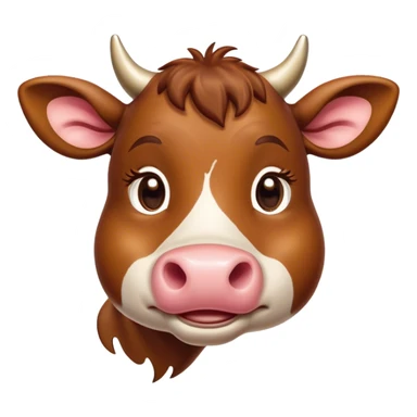 Cinematic Cute Brown Cow Portrait Emoji, Head tilted playfully and inquisitively, featuring a glossy, rich brown hide with a natural sheen, round, sparkling brown eyes filled with gentle curiosity, Simplified yet irresistibly adorable features, highly detailed, glowing with a warm, friendly glow, high shine, affectionate and serene, stylized with a touch of country charm, bright and endearing, soft glowing outline, capturing the essence of a mischievous yet loving cow, so playful it feels like it could moo out of the screen and into your arms! sticker