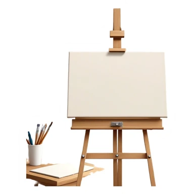 Cinematic Realistic image of a pristine canvas mounted on a sturdy wooden easel, with the canvas’ smooth surface and the easel’s detailed grain rendered in soft natural light, evoking a quiet moment of creative anticipation sticker