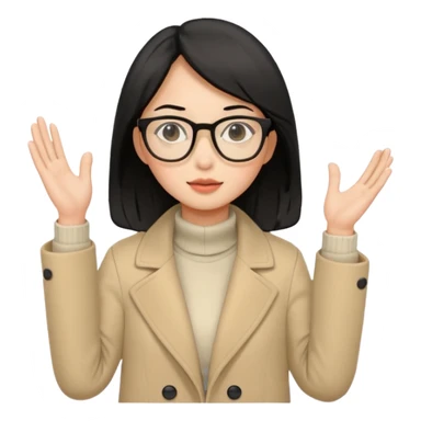asian young woman black-haired in beige coat with glasses sticker