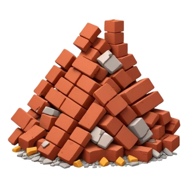 3D iPhone style emoji of a pile of bricks, roof pieces, and wall rubble, scattered and broken, isolated on white background, soft shadows, high detail, playful and cute sticker