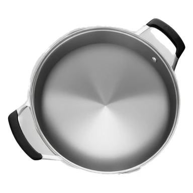 “Royal Prestige” Stainless steel pan with black handlers, food inside, without cover sticker