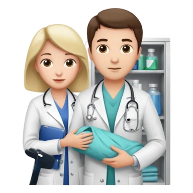 Doctor grabbing a patient gown from medical cabinet  sticker