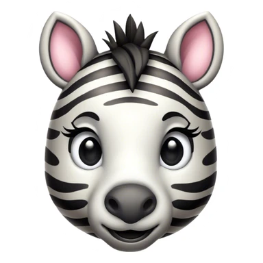 Cinematic Cute Zebra Portrait Emoji, Head tilted playfully and inquisitively, featuring a glossy, intricately striped Fur of black and white with round, sparkling eyes filled with curious wonder, Simplified yet irresistibly adorable features, highly detailed, glowing with a warm, friendly glow, high shine, affectionate and spirited, stylized with a touch of savannah whimsy, bright and endearing, soft glowing outline, capturing the essence of a mischievous yet loving zebra, so playful it feels like it could prance out of the screen and into your arms! sticker