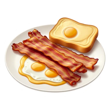 Cinematic crispy sizzling bacon, slightly curled, golden-brown with a perfect crunch, glistening with rich flavor, deep warm tones, served on a breakfast plate, comforting and indulgent. sticker