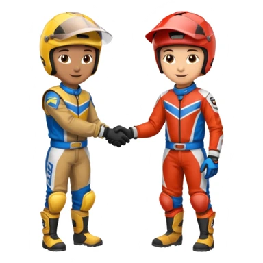 2 dirtbike racers in gear and gloves shaking hands sticker