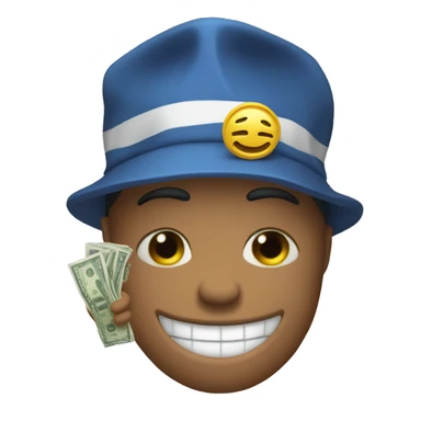 Emoji with bue hat and it's hands are flex money sticker