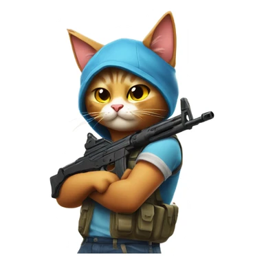 Cat that playing Fortnite wearing a Ak 47 sweet comic stil sticker