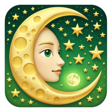 moon with golden and green shadows sticker