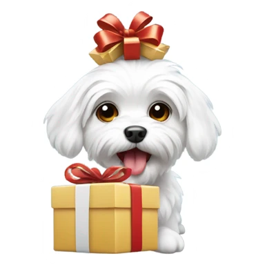 Maltese dog holding a gift in its mouth sticker