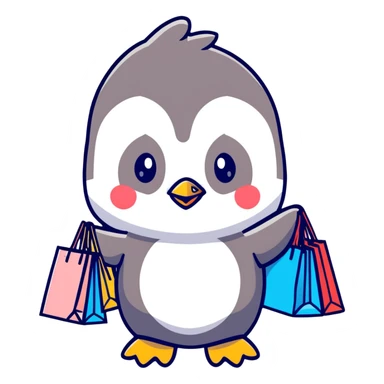 kawaii baby penguin at a shopping mall with shopping bags sticker