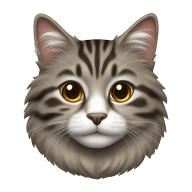 fluffy grey brown tabby cat with white nose sticker