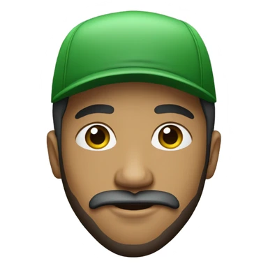 Create a young mixed-race man with a beard and moustache wearing an all-green cap and a T-shirt white sticker