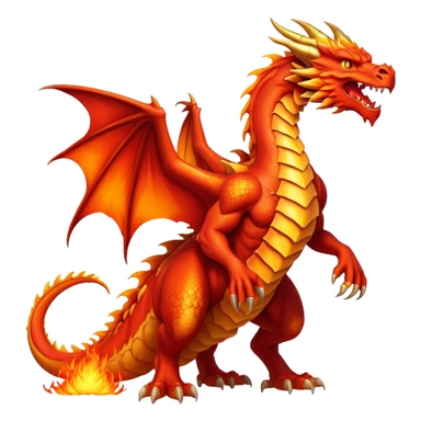 cinematic-noble-fierce-fire-dragon-full body-emoji,-poised-and-imposing,-with-a-muscular,-scaled-body-ablaze-in-fiery-hues-of-crimson,-molten-orange,-and-molten-gold,-and-intense,-burning-eyes-that-mirror-the-heart-of-a-volcano;-rendered in detail, displaying hi sticker