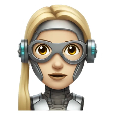 female cyborg head, fair skin, Brown long hair with blonde steaks, space age goggles and circuits sticker