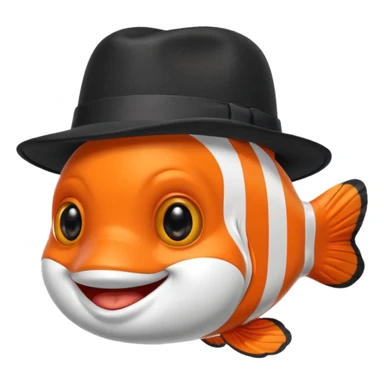 Clownfish with a black fedora, smiling sticker