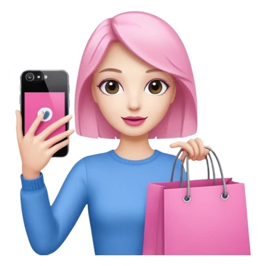 white skin influencer taking selfie with a pink shopping bag sticker