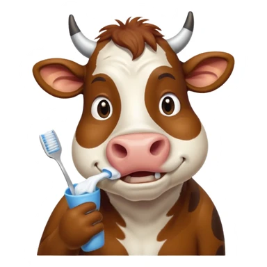 A cow brushing its teeth, looking sleepy and drowsy, portrait, bust up sticker