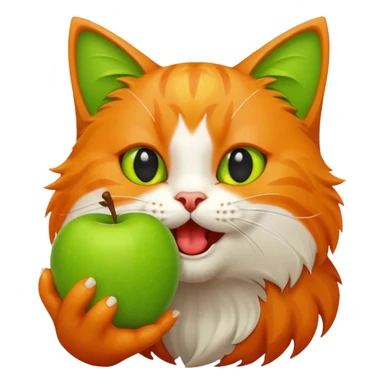 cat with an apple in its mouth, playful, no text sticker