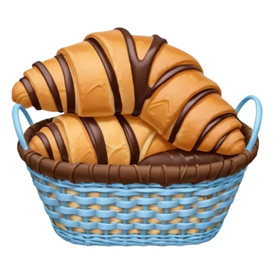 Croissant with poured chocolate in a pale blue wicker basket sticker