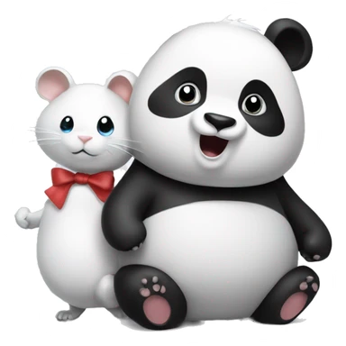 Panda on top a big white mouse with a bow on his back, shocked sticker