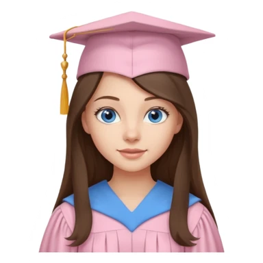 young brunette girl long hair, blue eyes and light pink gown and cap university graduate sticker